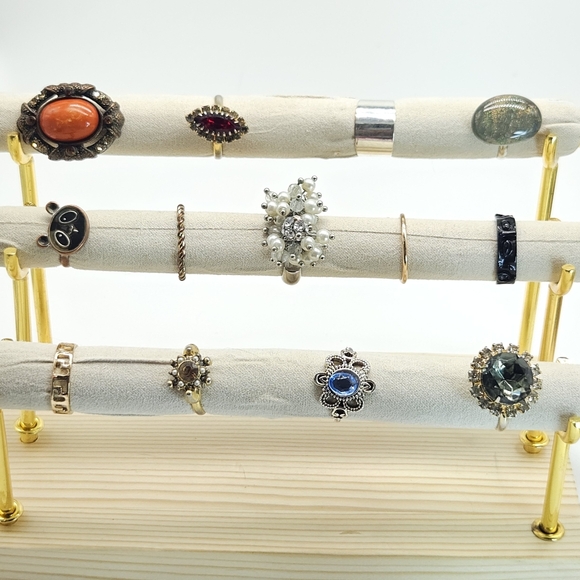 Vintage Ring Mix Variety Retro Pearl   Rhinestone Gem Gold Silver Adjustable 5-8 - Picture 3 of 16